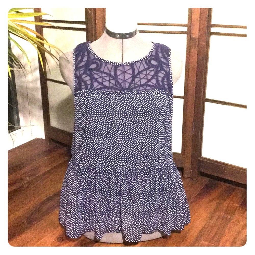 Navy Blue Polka Dot Peplum Blouse